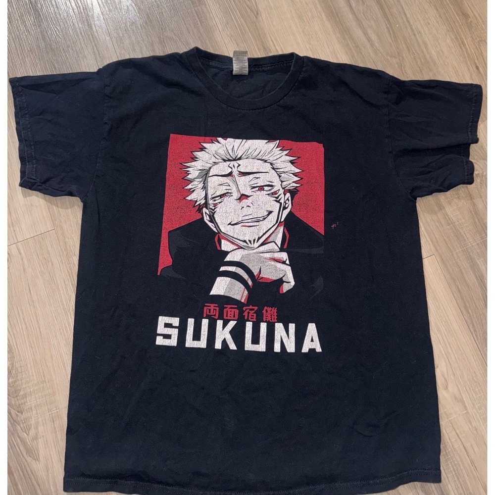 Jujutsu Kaisen Sukuna Anime Graphic T-Shirt Mens Large Black Gildan Heavy Cotton